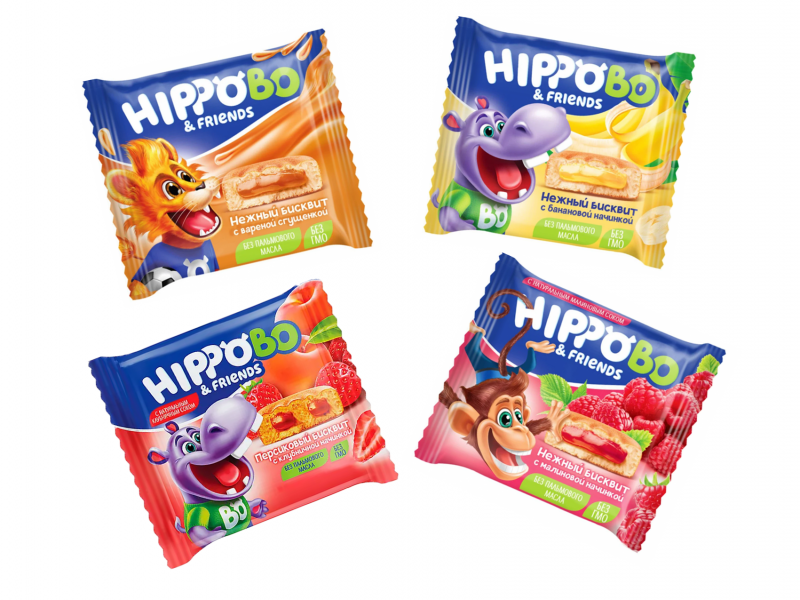 Бисквит Хиппобо и друзья с малиновой начинкой 32г