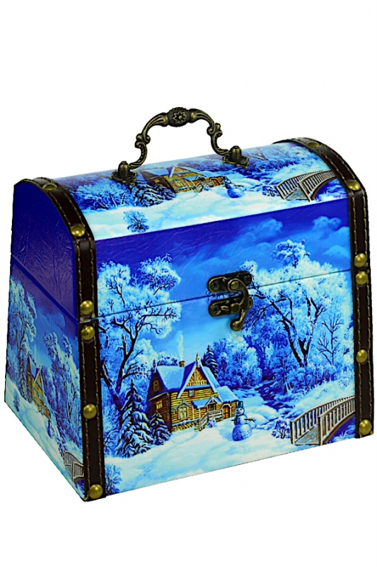 Шкатулка Домик в деревне (дерево+кожа) 1кг