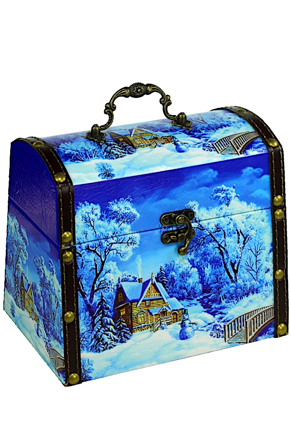 Шкатулка Домик в деревне (дерево+кожа)