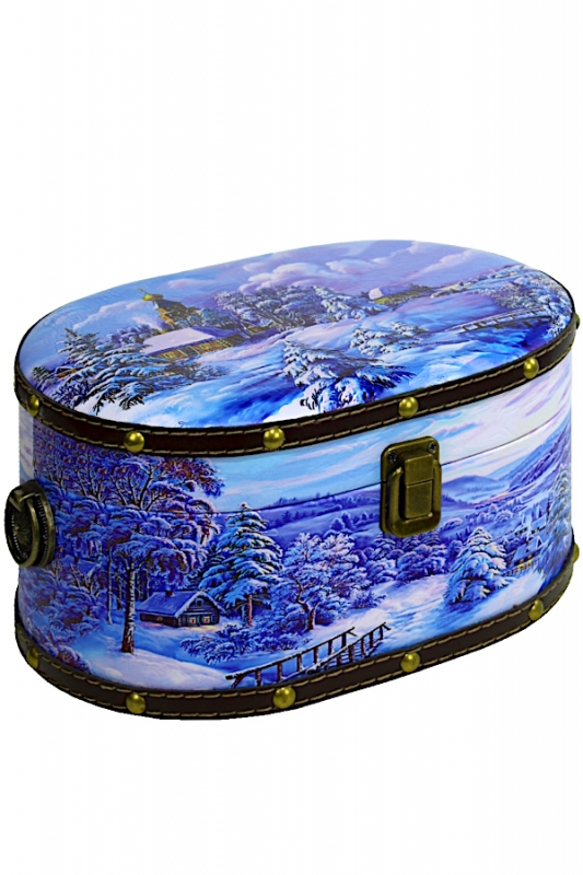 Шкатулка Деревушка (дерево+кожа)